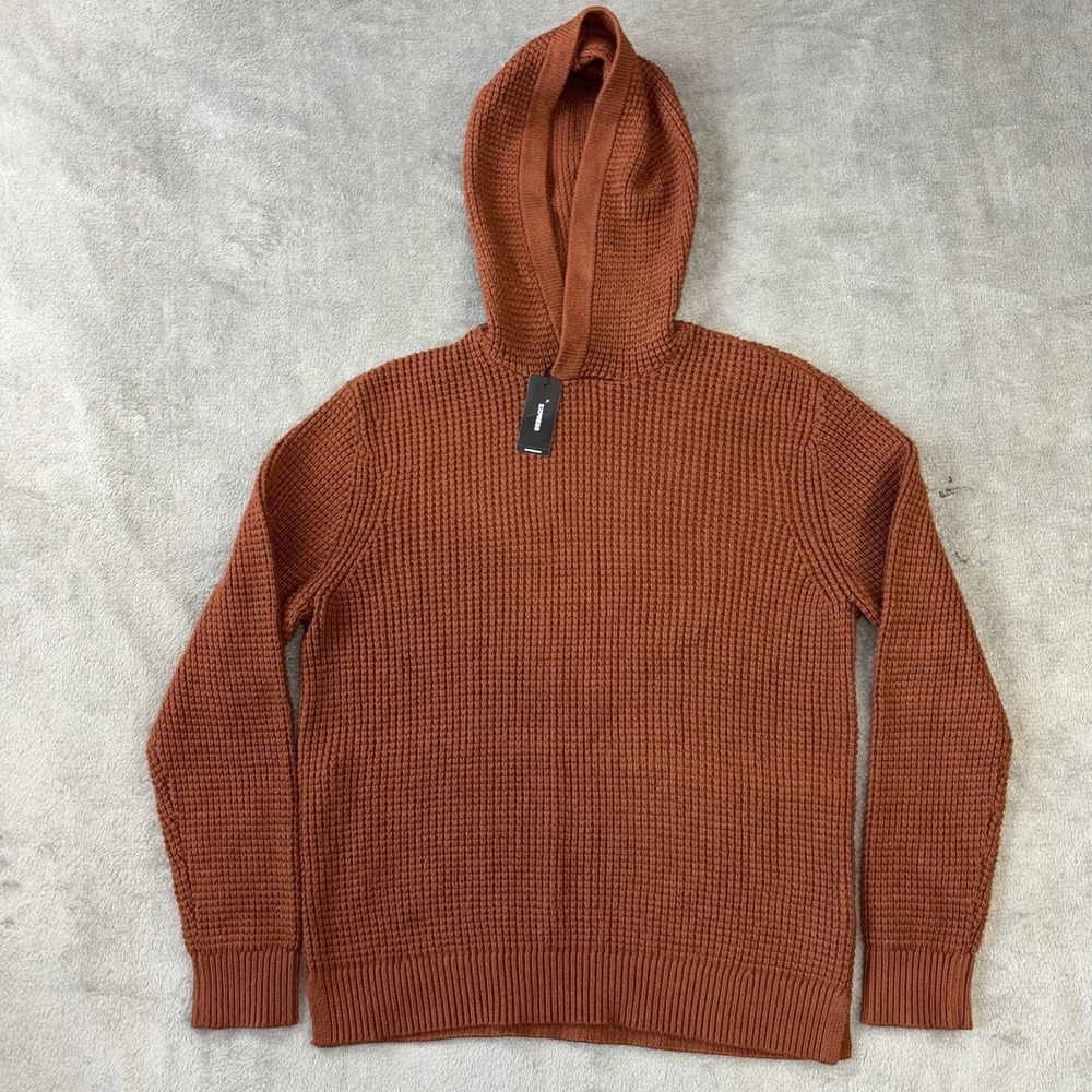 Express Sweater Men S Brown PullOver Hoodie Waffle Knit Soft Hiking Gym NEW $118